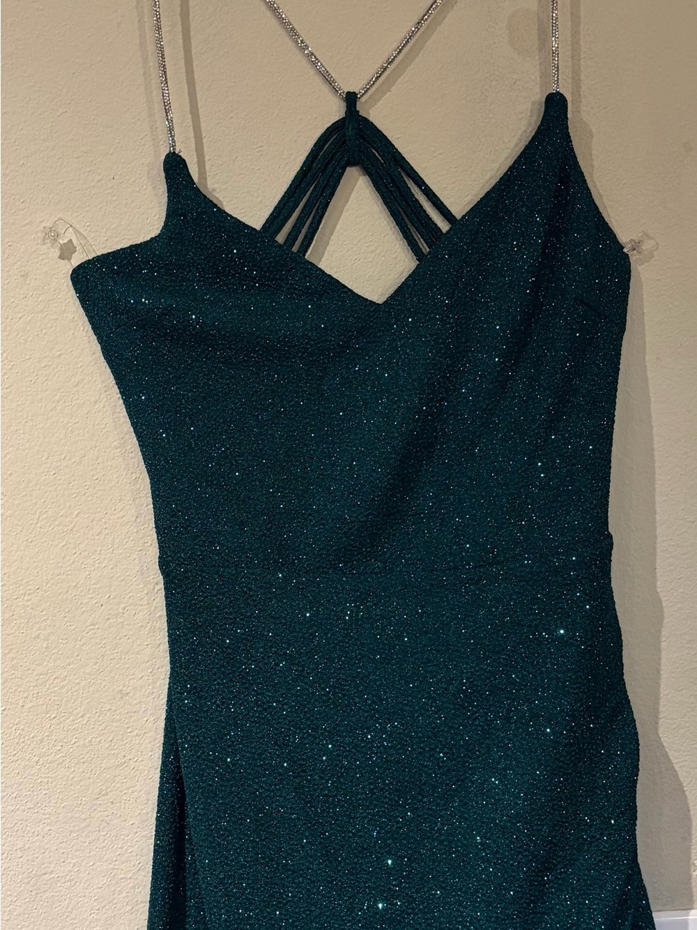 Midnight Teal Strapless Sparkle Evening Gown